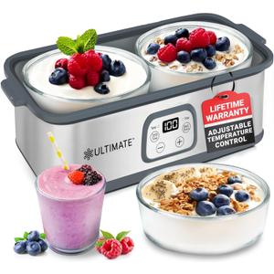 Ultimate Probiotic Yogurt Maker with Adjustable Time & Temperature Control - Make Trillions of Probiotics for Better Gut Health - Two 1-Quart Containers for Larger Batches