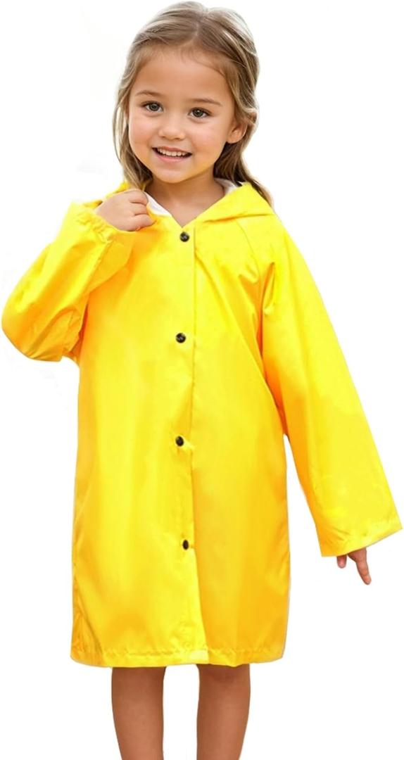 BEBAOVO Yellow Rain Jacket for Kids, Waterproof Hooded Raincoat for Boys Girls Toddlers Children Lightweight Rain Coat Rainwear (US, Alpha, Large, Regular, Yellow)