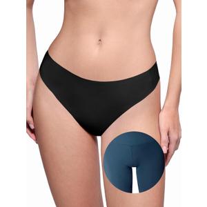 LUCKMEEY Cotton Thongs for Women Seamless Thongs for Women No Show Thong Panty Liners Workout G-String Thongs Underwear (Small, All Black)