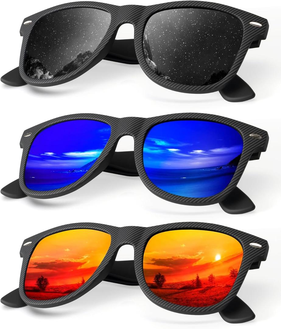 KALIYADI Polarized Sunglasses for Men and Women Matte Finish Sun glasses Color Mirror Lens UV Blocking (3 Pack)