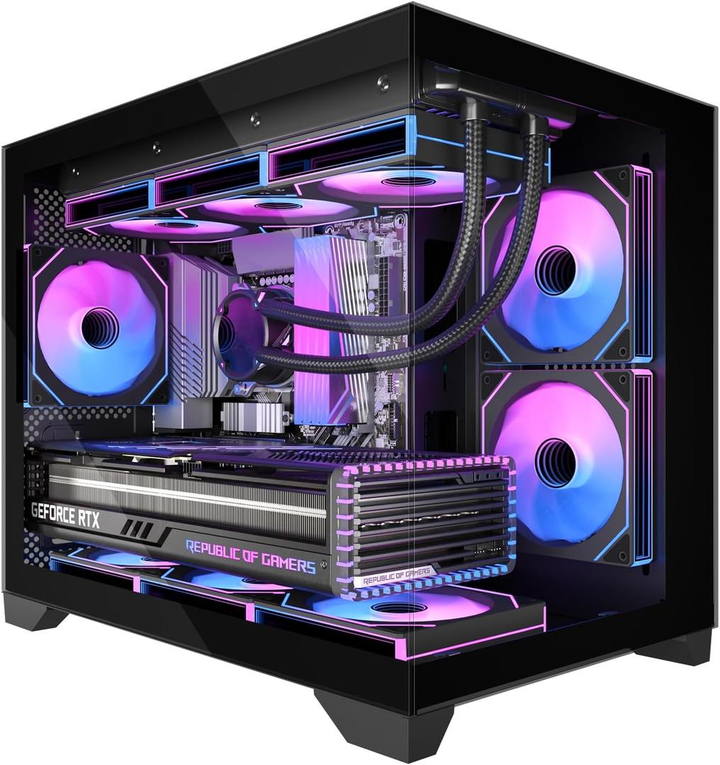 Micro-ATX Gaming PC Case with 270 View Tempered Glass, Pre-Installed 2 PWM ARGB Fans & Magnetic Filter, Supports 420mm GPU and 360mm AIO Cooler, Standard ATX PSU