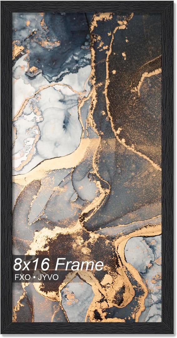 Fxojyvo Engineered Wood 8x16 Picture Frame, Black Frame for 8 x 16 Inch Picture Poster Photo, Light Weight 8 by 16 Frame with Wood-grain for Wall - 1 Pack/Black/8"x16"