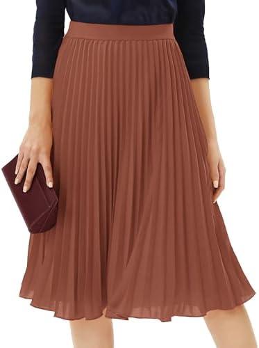 Women's Casual Skirts Summer Pleated A Line High Waist Below Knee Elegant Zipper Skirt,  Medium