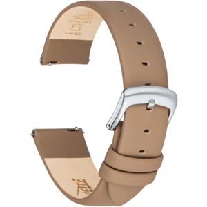 Leather Watch Band Strap Quick Release, Ultra-Soft Top Grain Nappa Leather Watch bands for Women Men, Choice of Width 12mm 14mm 16mm 18mm 20mm 22mm for Watch & Smartwatch Turtledove Grey Leather (Silver Buckle)