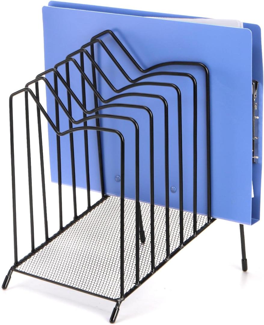 WRINGKIT Incline File Sorter, 8 Compartment File Paper Organizer, Standing Wire Organizer Rack with Anti-slip Pads, File Holder for Desk, Office, Home