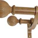 Double Wood Curtain Rods for Windows 140 to 164 Inches,1 Inch Front and 5/8 Inch Back Heavy Duty Curtain Rod with Imitation Wood Grain Ball Finials and Double Aluminum Bracket,Dark Brown Wood Grain