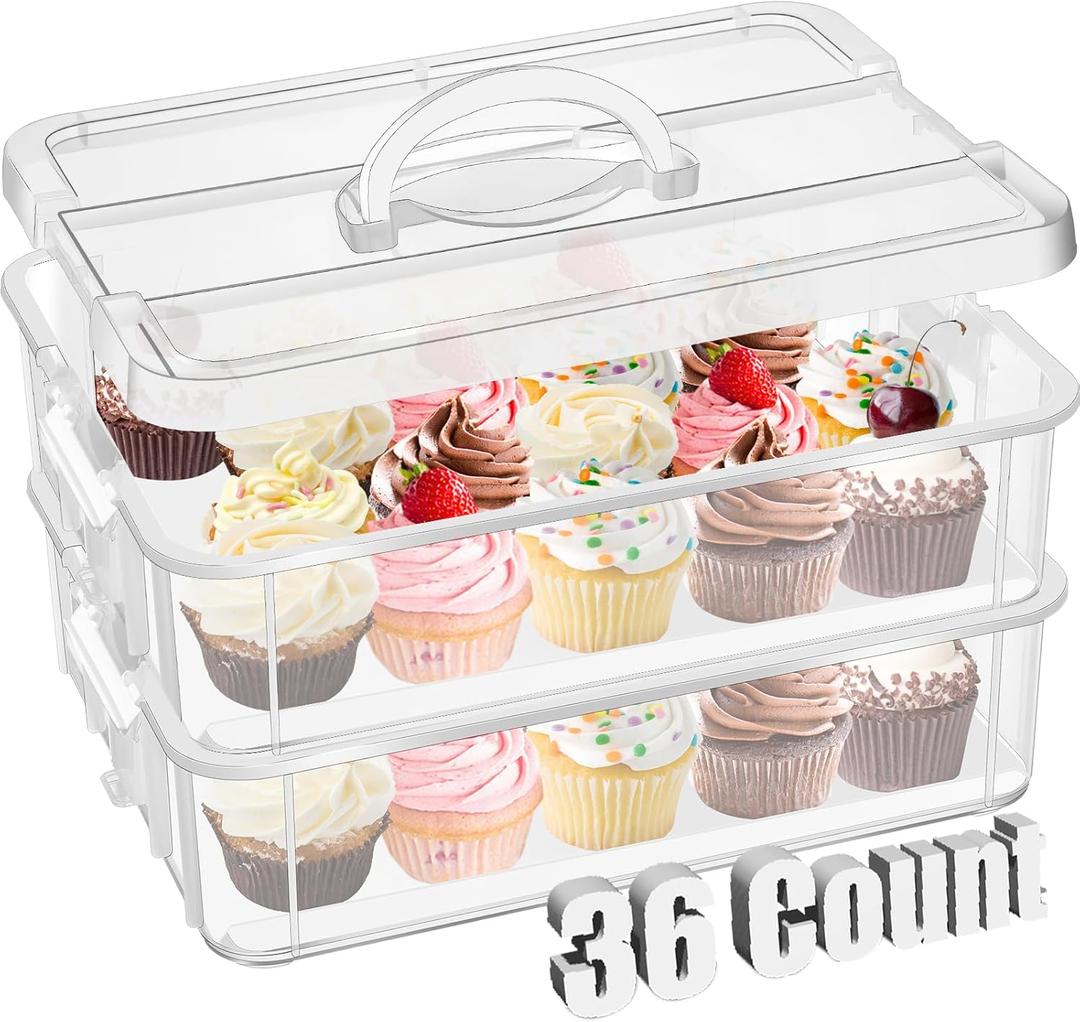Teenyyou 36 Cupcakes Carrier 2-layer for Cake Container Cupcake Holder with Lid and Handle Detachable Dessert Dessert Small Snack for Party Storage Container