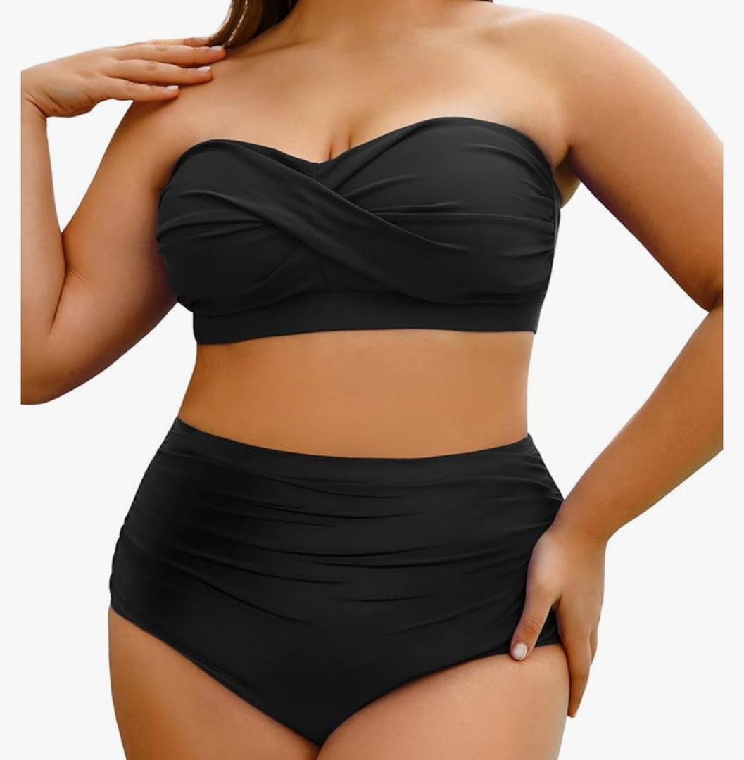 Yonique Women Plus Size Two Piece Swimsuits High Waisted Bathing Suits Bandeau Bikini Tummy Control Swimwear 16W