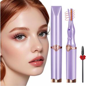 Heated Eyelash Curler, 2-in-1 Clip-Type Design, 3 Temperature Modes, USB Rechargeable Electric Eyelash Curler, Natural Curling 24H Long-Lasting Curl, Gift for Women & Girls, Purple E