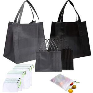 Okuna Outpost Non-Woven Tote Grocery Bags and Mesh Produce Shopping Bags (5 Sizes, 15 Pieces)
