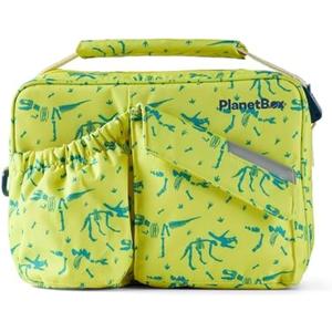PlanetBox Insulated Lunch Bag  Banana Dino Edition Carry Bag with Pockets for Water Bottle and Snacks  Durable, Easy to Clean, and BPA Free (9 x 12 x 2.5 in)