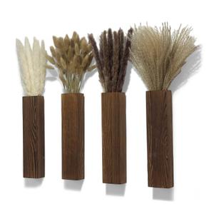 Sawoake 4-Piece Wooden Hanging Wall Vase Set with Pampas Grass and Eucalyptus Dried Flowers, Modern Farmhouse Home Decor for Living Room Entryway Bathroom Hallway Dining Room（Walnut）