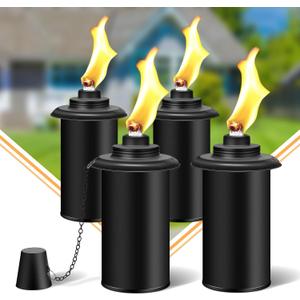 4 Pack Torch Canisters,16oz Replacement Torch Refillable Canisters with Wicks,Caps, Outdoor Citronella Fuel Torch Canister for Luau Party, DIY Garden Decor.