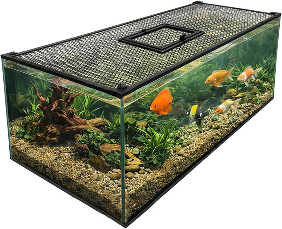 Magnetic Fish Tank Lid Aquarium Top Cover Anti-Jumping Mesh Net | DIY Cut-to-Fit Aquarium Mesh Lid, Fits 10/20/29/40 Gallon Rimless Fish Tanks Lids, Feeding Wndow
