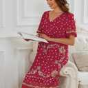 Womens House Dress Floral Print Nightgown with Pockets Mumu Dress S-3XL (Red, XL)