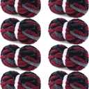 Hombys 8 Pack Giant Chunky Yarn for Crocheting/Hand Knitting - Super Bulky, Soft, Fluffy, Plush Fuzzy Tie Dye Mixed Color Thick Chenille Yarn (Red, Black, Grey)