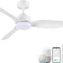 48 Inch Smart Ceiling Fans with Lights Remote Control,Dimmable LED Light,Outdoor Indoor Modern Ceiling Fan,Quiet DC Motor,WIFI Alexa App Workable,Matte White for Bedroom Living Room Patio