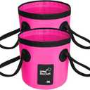 BANCHELLE Collapsible Bucket Water Container Portable Folding Camp Wash Basin for Outdoor Traveling Hiking Fishing Car Washing Gardening Camping 2 PCS (Pink)