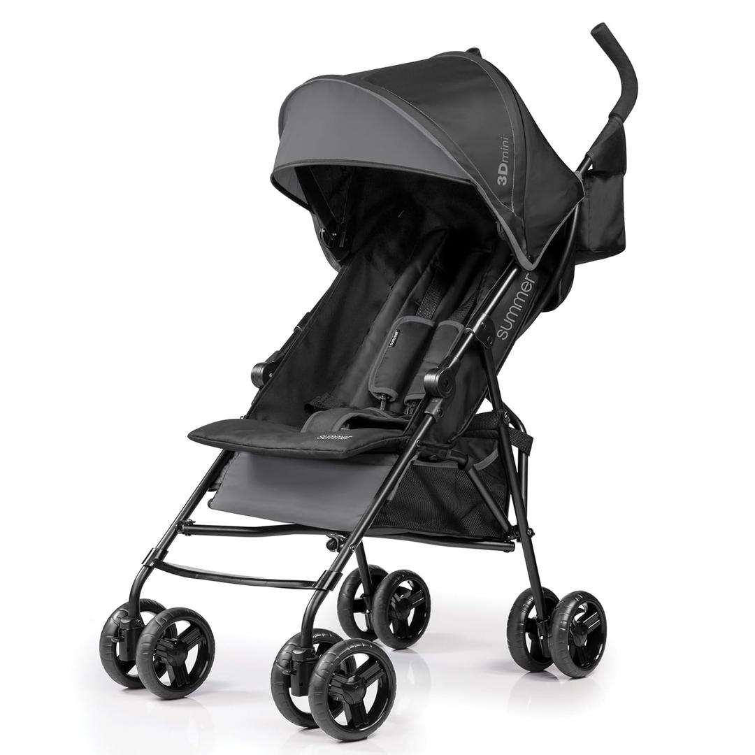 Summer by Ingenuity 3D Mini Convenience Stroller  Lightweight Stroller with Compact Fold, Multi-Position Recline, Canopy with Pop Out Sun Visor and More  Umbrella Stroller for Travel and More, Gray