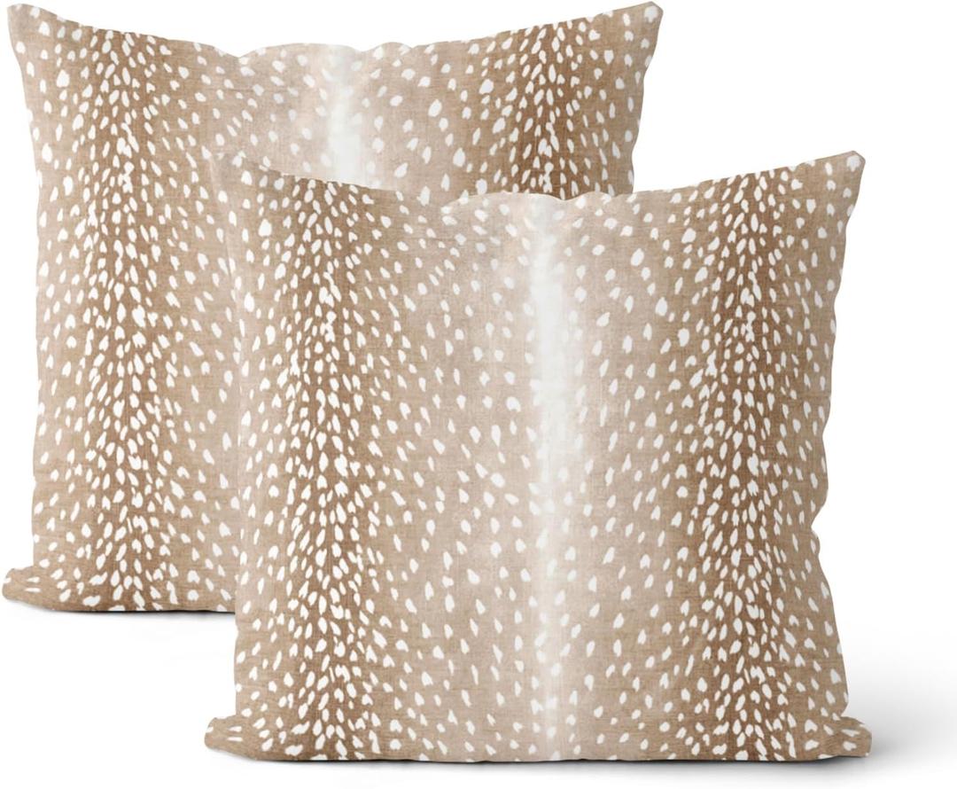 Antelope Pillow Covers 18x18 Inch 2 Pcs Brown Deer Animal Skin Print Decor Throw Pillows Fall Winter Modern Outdoor Decoration Pillowcase Soft Cotton Cushion Cover for Couch Sofa Bed