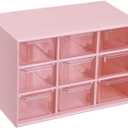 Mini Desktop Drawer Box 9 Compartments Plastic Desk Organizer Office Supplies and Jewelry Storage Box for Office, School, Cosmetic, Jewelry, Hair Clips, Small Parts, etc. (Pink)