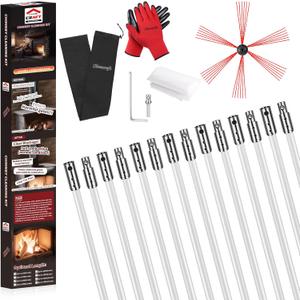 46 Feet Chimney Sweep Kit, Chimney Cleaning Kit with 14 Flexible White Chimney Rods, Chimney Brush for Sweeping Fireplace, Rotary Chimney Cleaning System Driven by Drill