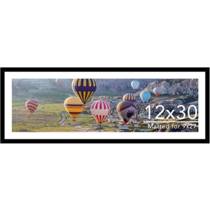 JCJMY 12x30 Picture Frame with 9x27 Mat, Display Photo 9x27 with Mat or 12 x 30 Without Mat, Wall Hanging Large 12 by 30 Poster Frame with Plexiglass, Black