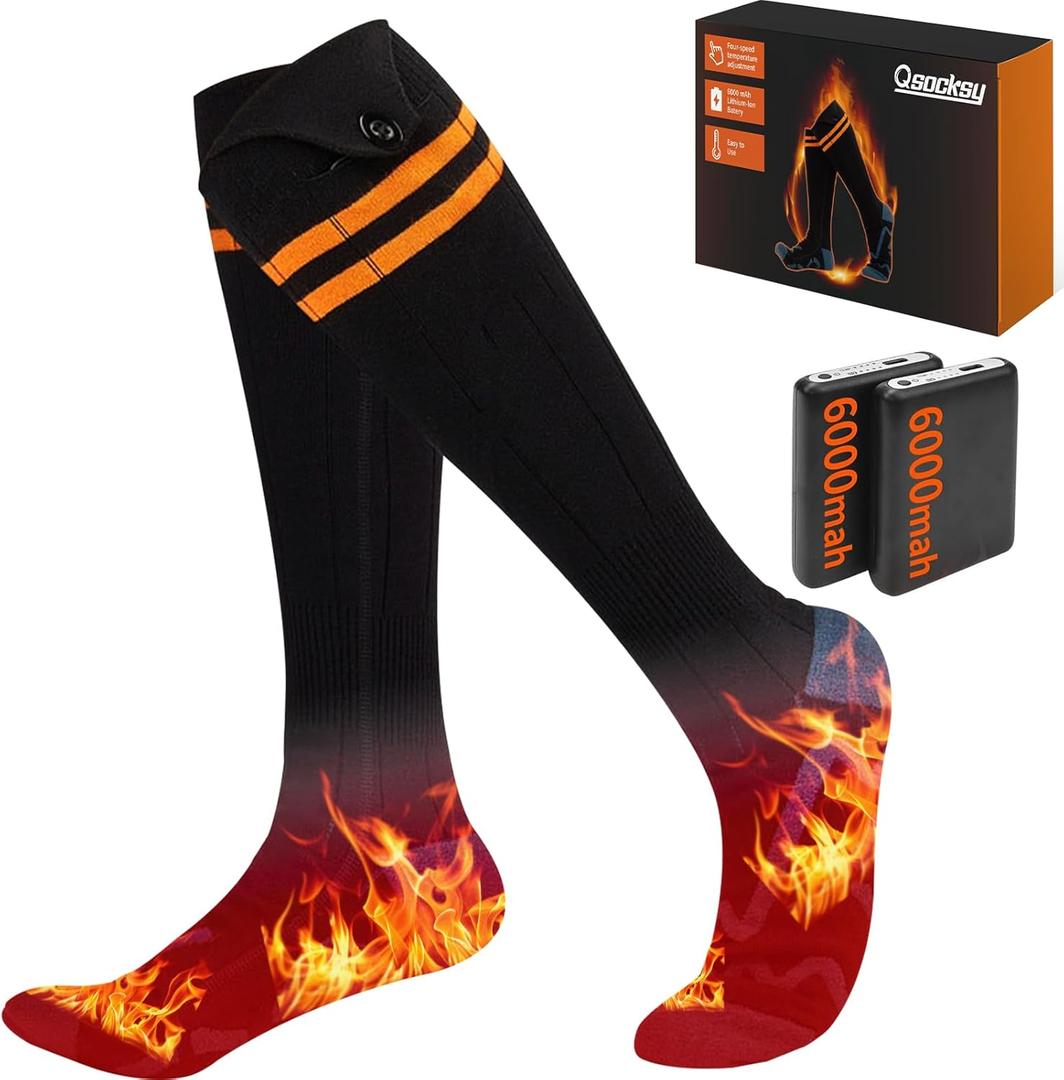 Electric Heated Socks for Men & Women - 6000mAh Rechargeable, Up to70 C Large Heating Area, 8H Heat, Washable for Skiing, Hunting, Camping