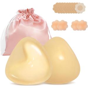 3 x Sticky Bras Push Up Invisible Adhesive Bra, Reusable Silicone Backless Strapless Bra with Nipple Covers (Beige, M)