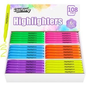 Duchong 108 Highlighters Bulk, Highlighters Assorted Colors for Adult Kids, Chisel Tip Dry-Quickly No Bleed Highlighter, Office Classroom Must Have, School Supplies for Teachers