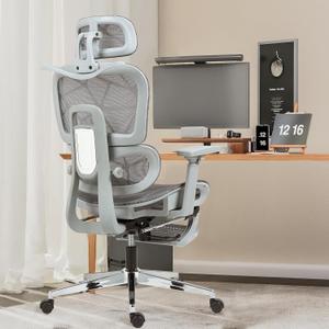 Ergonomic Office Chair with Footrest,Breathable Mesh,Big and Tall,High Back Gaming Chair,Comfortable Lumbar Support,130 Tilt,Ajustable 3D Armrest & 2D Headrest(Grey)