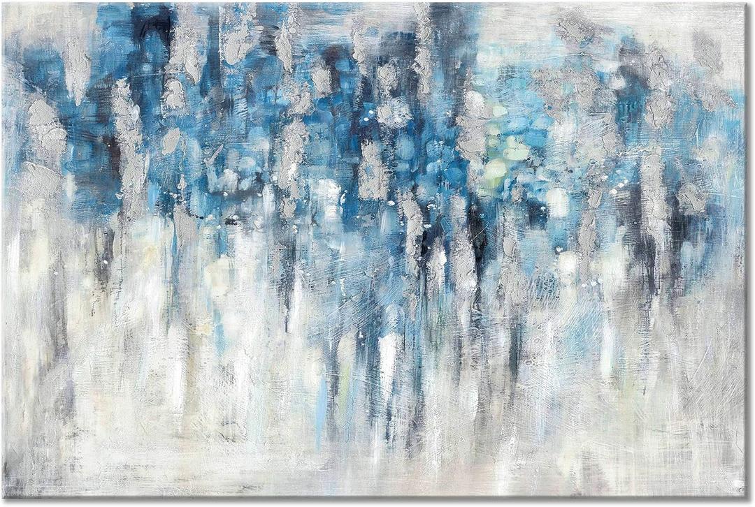 UTOP-art Abstract Wall Art Canvas Picture: Blue and Gray Artwork Modern Painting for Living Room (45 x 30 x 1 Panel)
