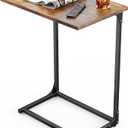 Pipishell C-Shaped Side Table, C Table for Sofa with Two-Piece Desktop & Metal Frame, Large Surface End Table for Living Room, Bedroom, Beside, and Home Office, Rustic Design