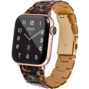 HOPO Compatible With Apple Watch Band 38mm 40mm 41mm 42mm 44mm 45mm 46mm 49mm,Resin Watch Strap Bracelet Wristband Fashion Lightweight Replacement For iWatch Bands Series 11 Ultra 10 9 8 7 6 5 4 3 2 1 SE for Women Men (Leopard Print)
