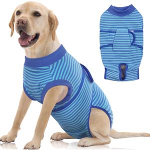 FUAMEY Recovery Suit for Dogs After Surgery,Soft Breathable Dog Bodysuit E-Collar & Cone Alternative Surgical Suit,Male Female Dog Neuter Spay Suits Anti Licking Wounds Onesie Navy Blue Strips XL