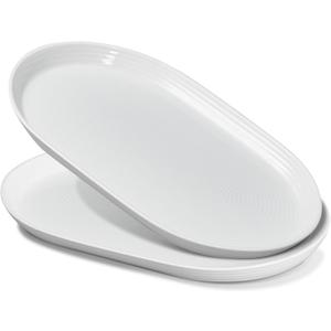 ONEMORE 16 Inch Ceramic Serving Plates for Entertaining, Set of 2 Large Oval Dinner Plates- Dishwasher Oven Safe Serving Tray for Food Meat Fish Parties- Porcelain Thanksgiving Turkey Platters - White