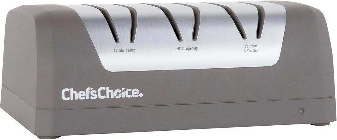 ChefsChoice Electric Knife Sharpeners with Rechargeable Battery for 15 and 20-Degree Straight and Serrated Knives using 100-Percent Diamond Abrasives, 2-Stage, Gray