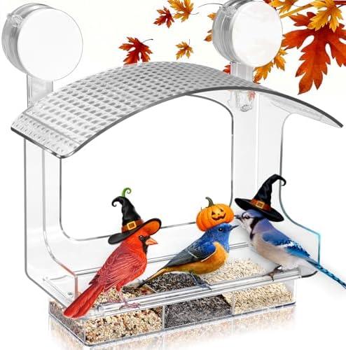 Gbekery Window Bird Feeder with Strong Adhesive Suction Cups, Clear Bird Feeders for Window Viewing, Acrylic Window Bird Houses for Viewing Inside, Suction Bird Window Feeder for Cats