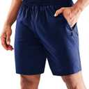 MIER Men's 7 Inch Athletic Shorts with 3 Zipper Pockets, Dry Fit | Quick-Dry Exercise Apparel for Workout, Running, Gym and Hiking, Lightweight, Elastic Waist, Recycled Polyester Fabric (Blue, XS)