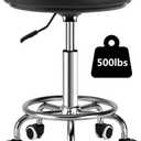 Adjustable Rolling Stool with Wheels Heavy Duty 500lb Round Rolling Stool with Footrest, Patent Leather Drafting Stool Chair with Wheels Work Spa Salon Seat, Black 