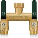 Hose Splitter 2 Way Heavy Duty, Full Flow Garden Hose Splitter with 2 Long Metal Handles, Brass Rust and Freeze Resistant Water Hose Bib Splitter, T Adapter Connector with 3/4 - Inch GHT Thread（Green）