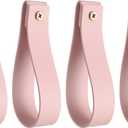 2 x uxcell 4pcs Leather Curtain Rod Holder 1 x 4.7 Inches Wall Hanging Straps Curtain Rod Hook Brackets Hangers with Screws for Wall Bathroom Kitchen Bedroom, Light Pink