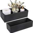 LotFancy Bathroom Decor Box, 2 Pack Wooden Toilet Paper Holder, Black Toilet Tank Storage Basket, Farmhouse Rustic Back of Toilet Tray
