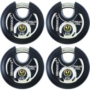 BRINKS Heavy Duty Padlock with Key - 70mm Discus Keyed Lock for Storage Shed, Garage, Storage Lockers, Sliding Doors, Tool Box, and Cabinets, 4 Pack