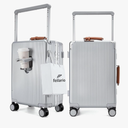 feilario 20'' Aluminum Frame Wide Handle PC Hardside Carry On Luggage - Double Spinner Wheels Luxury Rolling Travel Suitcase with TSA Lock & Cup Holder