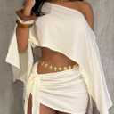 JYAOVO Women's 2 Piece Outfits Batwing Off Shoulder Irregular Crop Top and Mini Skirt Set Sexy Matching Sets (White, S)