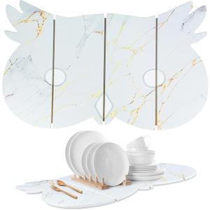 Large Stone Dish Drying Mat for Kitchen Counter,24"(L)16"(W) Quick Dry Absorbent Diatomaceous Earth Dish Drying Mats,Owl Shape Design Drying Pads for Cups Dishes Bottles (White)