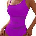 Blooming Jelly Women's Sexy One Piece Bathing Suits One Shoulder Swimsuits Slimming Mesh Swimwear XL
