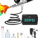 50 PSI Airbrush Kit with Air Compressor, High Pressure Portable Air Brush Gun with 0.2/0.3/0.5mm Nozzle/Cleaning Sets, Airbrush Spray Gun Set for Painting, Makeup, Cake Decor, Tattoo, Nails Art (Black)