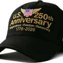 USA 250th Anniversary Embroidered Baseball Hat, Adjustable USA American 250th Anniversary Baseball Cap for Men Women (Black)